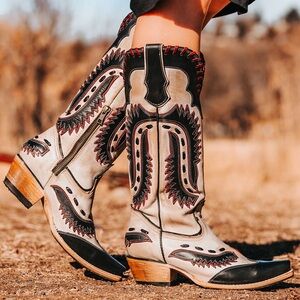 Freebird Black and Cream Heeled Boots WAYNE